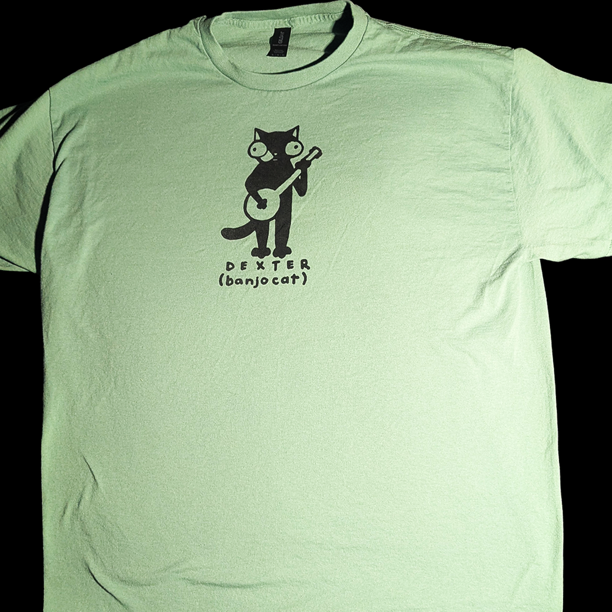 Dexter The Banjo Cat T-Shirt<br>(Men's Pale Green XL)